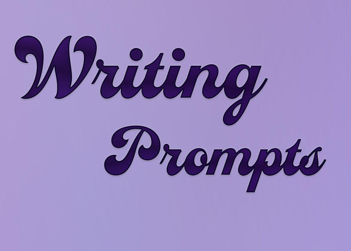 writingprompts A purple background with darker purple text that reads "Writing Prompts" in cursive lettering.