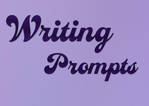 A purple background with darker purple text that reads "Writing Prompts" in cursive lettering.